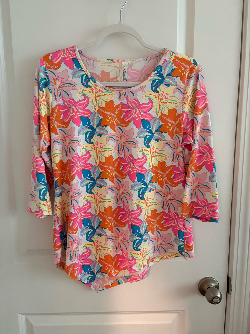 Lulu-B Floral  Top in Pink, Orange & Blue